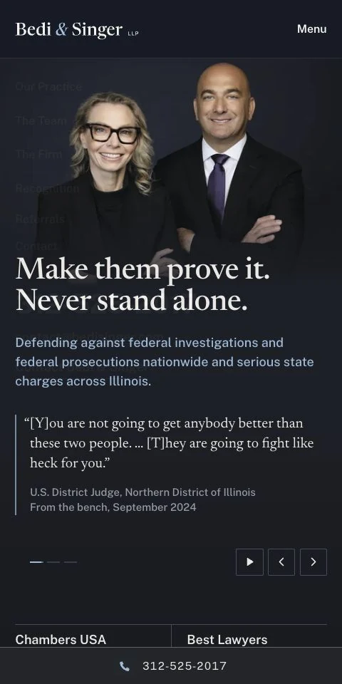 Bedi & Singer LLP website on mobile